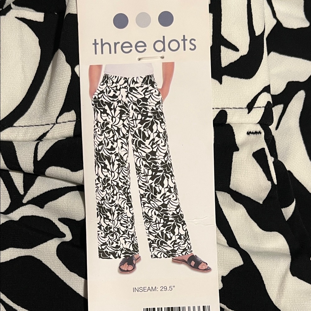 NWT Women's Three Dots Monochrome Leaf Print Pants Size L